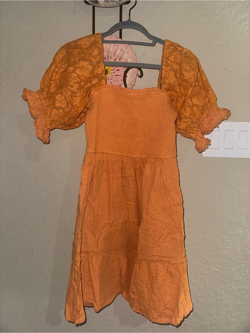 NWT Umgee orange Puff-Sleeve Dress great w boots for summer or fall SZ M L 36”